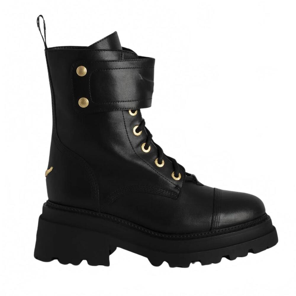 NEW ZADIG & VOLTAIRE women's joe ride semy-shiny calfskin boots in black